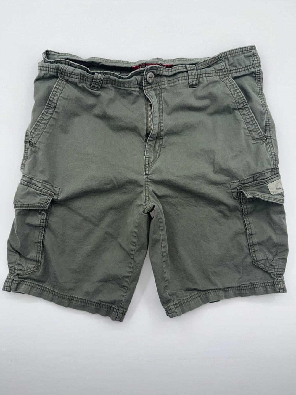 Unionbay Shorts Mens 36 Army Green Cargo Chino Khaki Cotton Pockets Flat Front